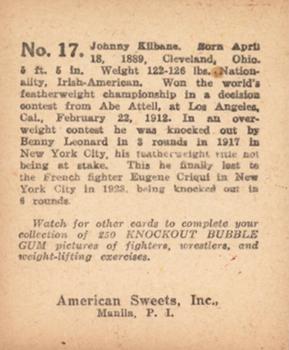 1938 American Sweets Knockout Bubble Gum NX5 #17 Johnny Kilbane Back