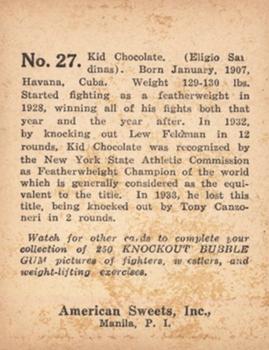 1938 American Sweets Knockout Bubble Gum NX5 #27 Kid Chocolate Back