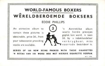 1935 United Tobacco World Famous Boxers #3 Eddie Phillips Back