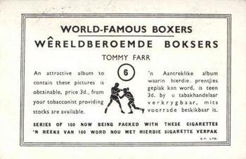 1935 United Tobacco World Famous Boxers #6 Tommy Farr Back