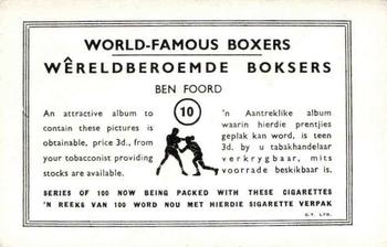 1935 United Tobacco World Famous Boxers #10 Ben Foord Back
