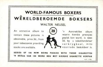 1935 United Tobacco World Famous Boxers #39 Walter Neusel Back