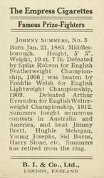 1923 Burstein Isaacs & Co. Famous Prize Fighters #3 Johnny Summers Back