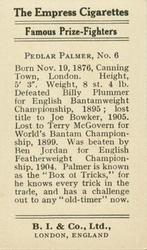 1923 Burstein Isaacs & Co. Famous Prize Fighters #6 Pedlar Palmer Back