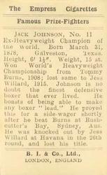 1923 Burstein Isaacs & Co. Famous Prize Fighters #11 Jack Johnson Back