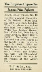 1923 Burstein Isaacs & Co. Famous Prize Fighters #13 Bombardier Billy Wells Back