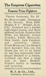 1923 Burstein Isaacs & Co. Famous Prize Fighters #15 Frank Goddard Back