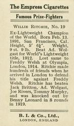 1923 Burstein Isaacs & Co. Famous Prize Fighters #19 Willie Ritchie Back