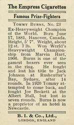 1923 Burstein Isaacs & Co. Famous Prize Fighters #23 Tommy Burns Back