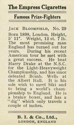 1923 Burstein Isaacs & Co. Famous Prize Fighters #29 Jack Bloomfield Back