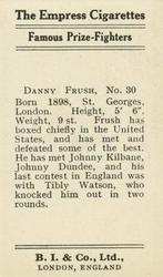 1923 Burstein Isaacs & Co. Famous Prize Fighters #30 Danny Frush Back