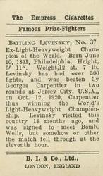 1923 Burstein Isaacs & Co. Famous Prize Fighters #37 Battling Levinsky Back