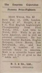 1923 Burstein Isaacs & Co. Famous Prize Fighters #43 Matt Wells Back