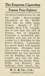 1923 Burstein Isaacs & Co. Famous Prize Fighters #44 Carpentier Back