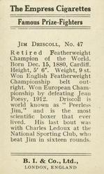 1923 Burstein Isaacs & Co. Famous Prize Fighters #47 Jim Driscoll Back