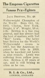 1923 Burstein Isaacs & Co. Famous Prize Fighters #48 Jack Britton Back