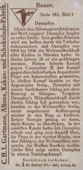 1926 Gartmann Boxing #5 Jack Dempsey Back