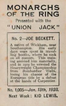 1923 Union Jack Monarchs of the Ring #2 Joe Beckett Back
