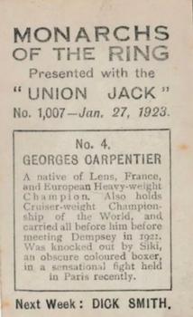 1923 Union Jack Monarchs of the Ring #4 Georges Carpentier Back