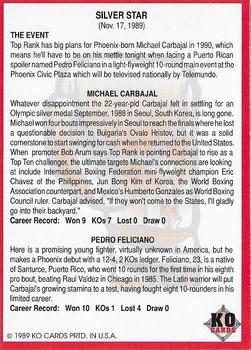 1989 KO Historic Events 1987-89 #NNO Carbajal v. Feliciano Back