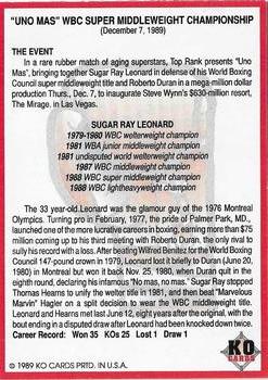 1989 KO Historic Events 1987-89 #NNO Leonard v. Duran III Back