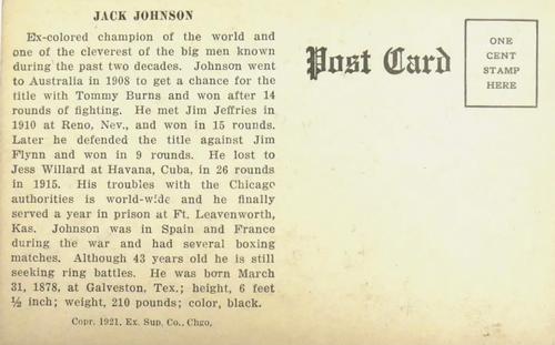 1921 Exhibits #NNO Jack Johnson Back