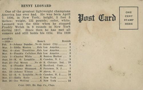 1921 Exhibits #NNO Benny Leonard Back