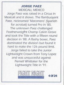 1992 Fight Night Faces #4 Jorge Paez Back