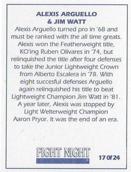 1992 Fight Night Faces #17 Alexis Arguello/Jim Watt Back