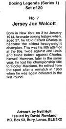 1999 Boxing Legends Series 1 #7 Jersey Joe Walcott Back