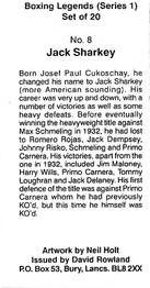 1999 Boxing Legends Series 1 #8 Jack Sharkey Back