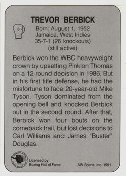1991 All World #6 Trevor Berbick Back