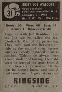 1951 Topps Ringside #31 Joe Walcott Back