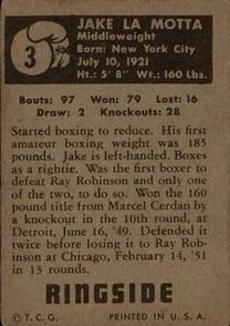 1951 Topps Ringside #3 Jake LaMotta Back