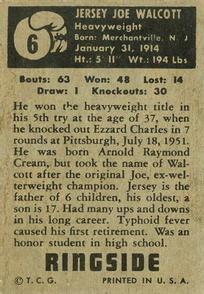 1951 Topps Ringside #6 Jersey Joe Walcott Back