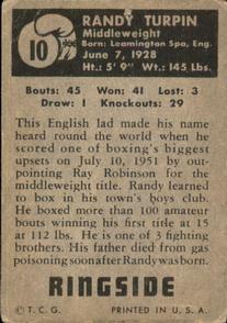 1951 Topps Ringside #10 Randy Turpin Back