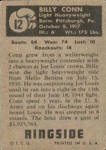 1951 Topps Ringside #12 Billy Conn Back
