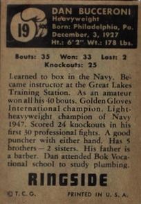 1951 Topps Ringside #19 Dan Bucceroni Back