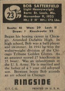 1951 Topps Ringside #23 Bob Satterfield Back
