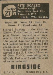 1951 Topps Ringside #27 Petey Scalzo Back