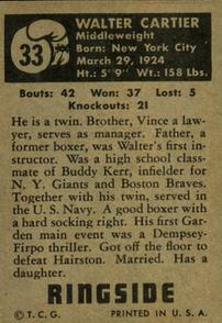 1951 Topps Ringside #33 Walter Cartier Back