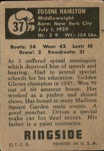 1951 Topps Ringside #37 Eugene Hairston Back