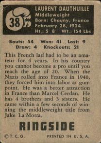 1951 Topps Ringside #38 Laurent Dauthuille Back