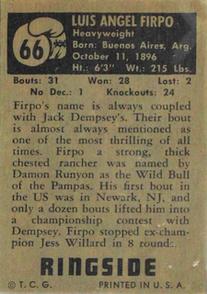 1951 Topps Ringside #66 Luis Firpo Back
