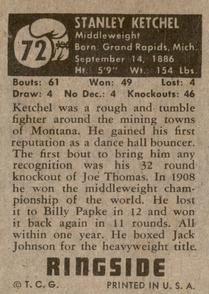 1951 Topps Ringside #72 Stanley Ketchel Back