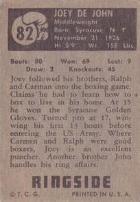 1951 Topps Ringside #82 Joey DeJohn Back