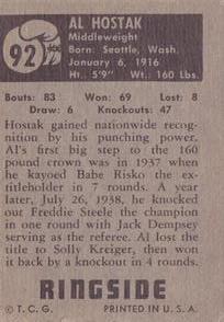 1951 Topps Ringside #92 Al Hostak Back
