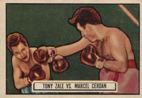 1951 Topps Ringside #44 Tony Zale vs. Marcel Cerdan Front