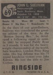 1951 Topps Ringside #69 John L. Sullivan Back