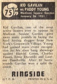 1951 Topps Ringside #75 Kid Gavilan vs. Paddy Young Back